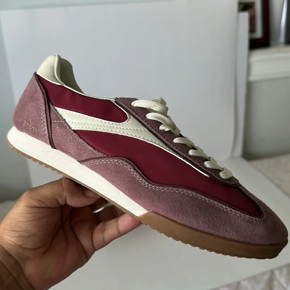 Zara Men's Maroon and Cream Sneakers - Picture 15 of 17